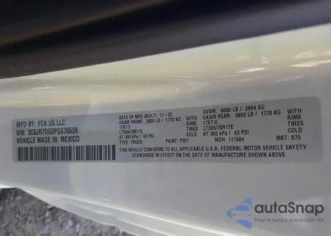 2023 Ram 1500 Classic Tradesman 4X4 8' Box z USA, uszkodzony, nr VIN 3C6JR7DG6PG676539